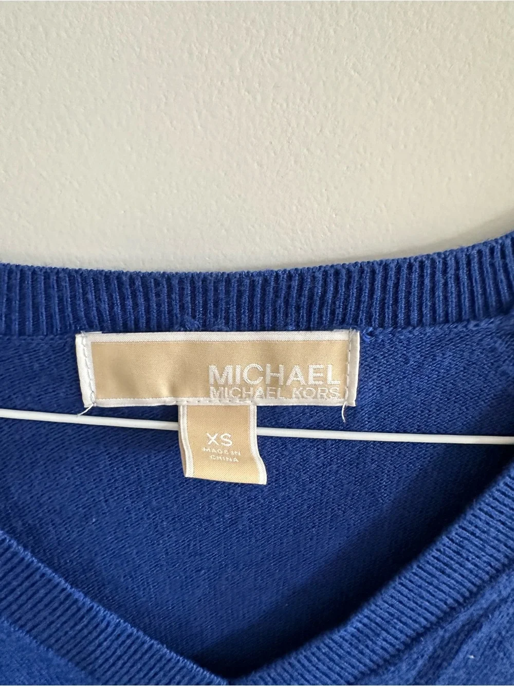 Michael Kors Royal Blue V-Neck Sweater with Gold Eyelet Shoulders
